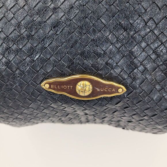 Elliott Lucca Black Basket Woven Leather Shoulder Bag Dual Handles Zip Closer - Picture 10 of 12
